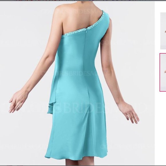 Mother-of-the-Bride Light Teal/Aqua/Turquoise/Robins Egg Colored Cocktail Dress - Picture 2 of 4